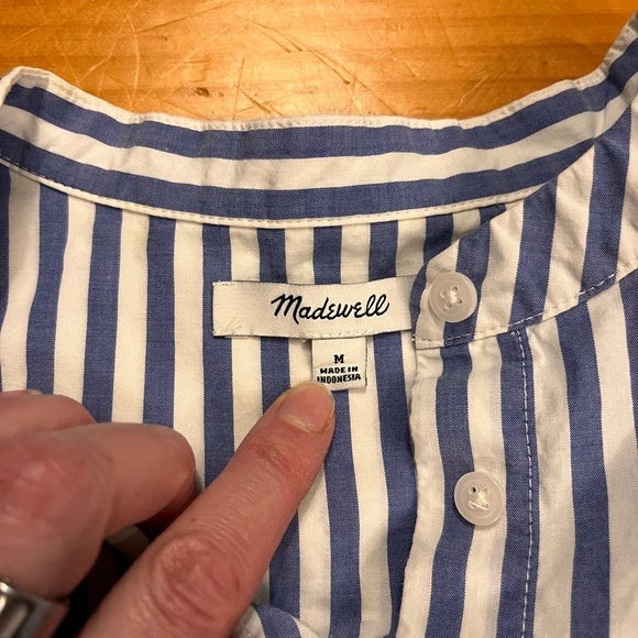 Madewell Striped Ruffle Blouse Spectra Blue Cottagecore Fairy Coquette Sz M - Picture 6 of 9